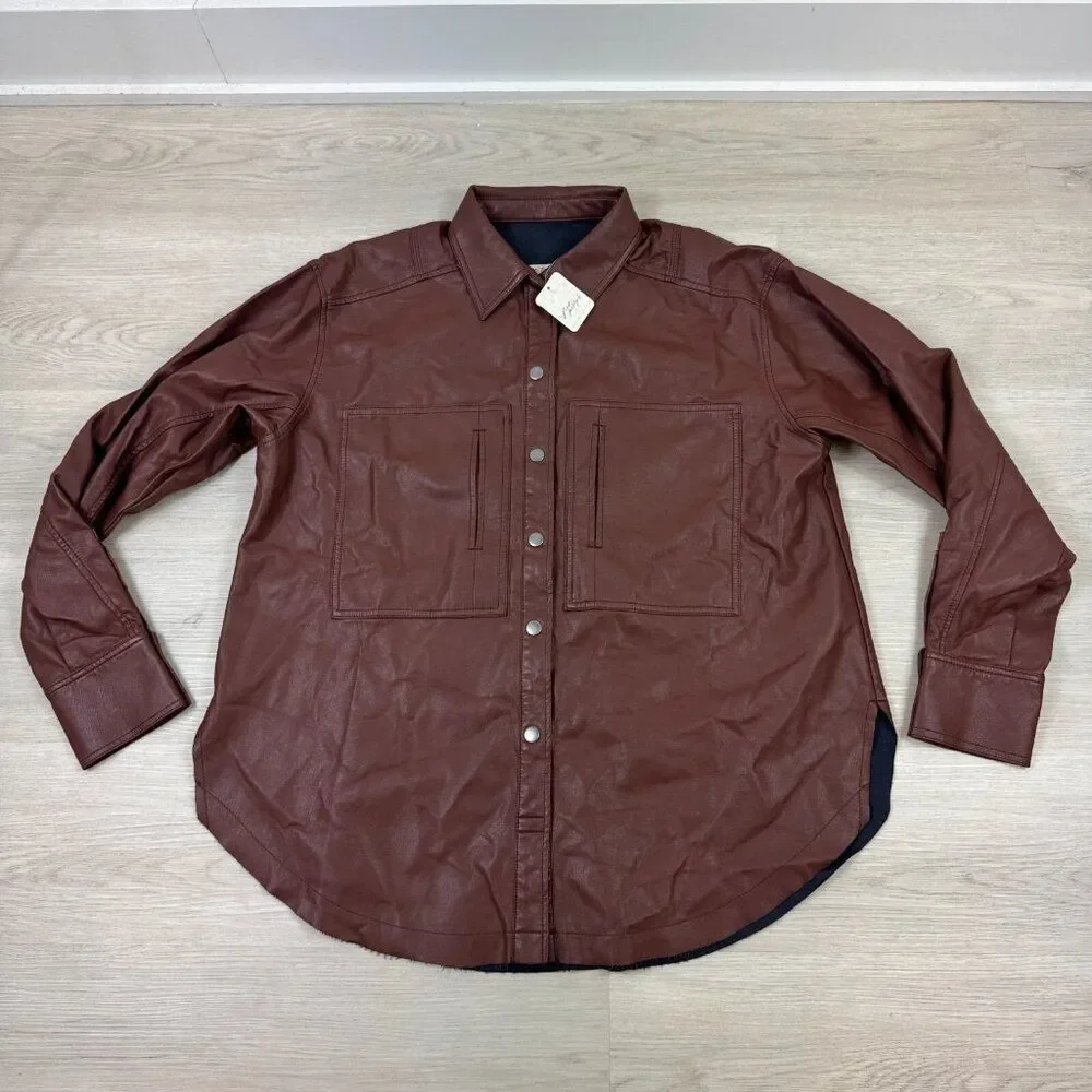 Free People Easy Rider Faux Leather Shirt Jacket Womens Small Brown Desert Topaz